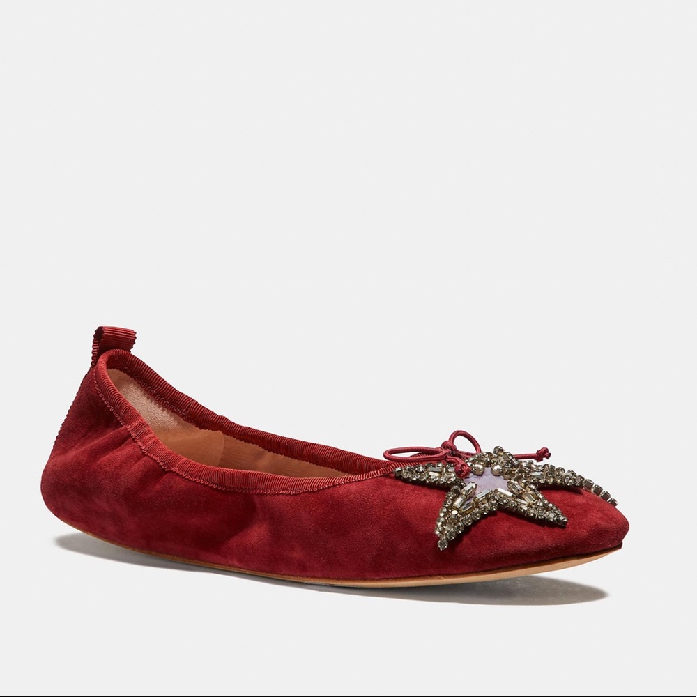 Coach Margot Crystal Star Suede Ballet Flats